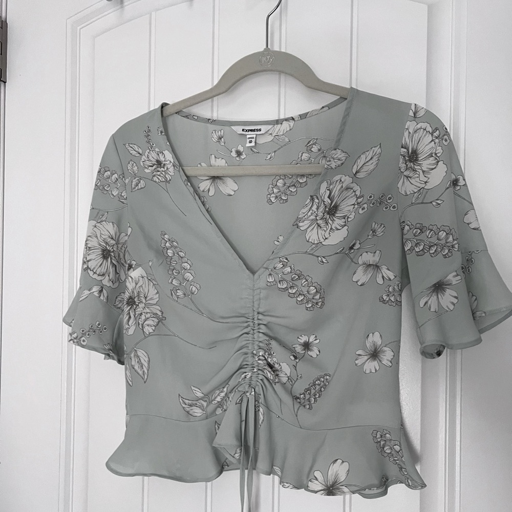 Light Bluish/Green with Flowers Crop Top